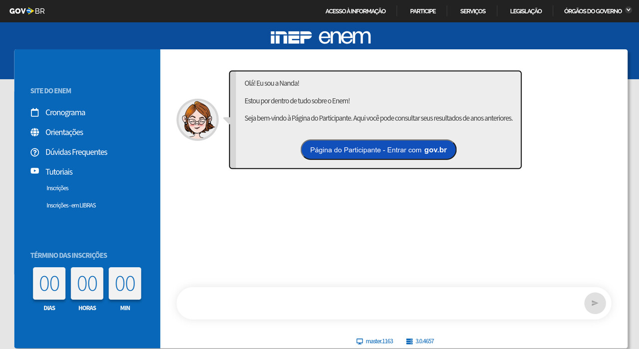 Página do participante Enem no site do Inep