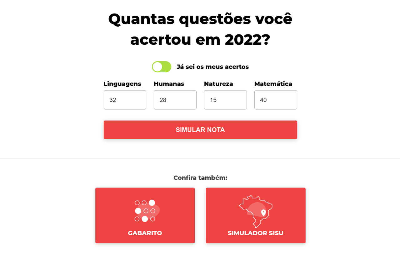 Simulador SISU com base nas suas notas do ENEM